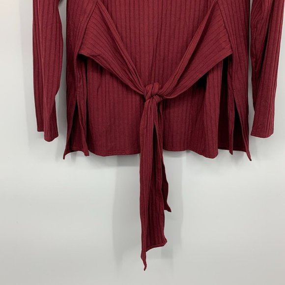 Eloquii Top Red Ribbed Knit Long Sleeve Scoopneck Tie Waist - Picture 5 of 10